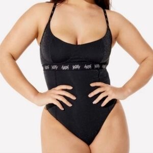 YITTY Black Sparkle Bandeau Bodysuit with Branded Elastic Size Large